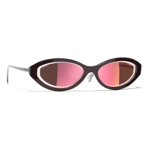 Chanel - Occhiali Ovali da Sole - Rosso Scuro - Chanel Eyewear