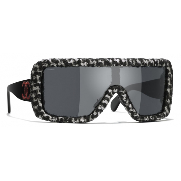 Chanel - Shield Sunglasses - Black White Gray - Chanel Eyewear