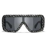 Chanel - Occhiali da Sole a Maschera - Bianco Nero Grigio - Chanel Eyewear