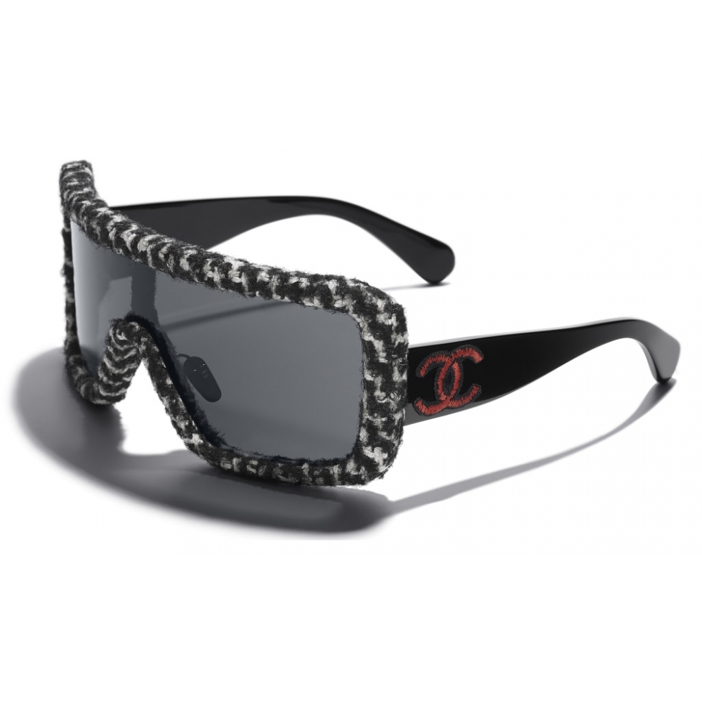 Chanel - Shield Sunglasses - Black White Gray - Chanel Eyewear