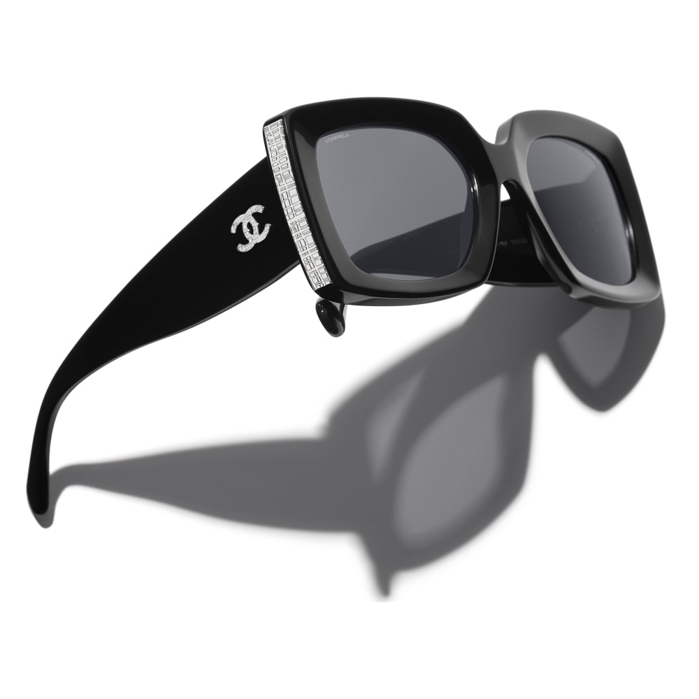 Chanel - Rectangle Sunglasses - Black Silver Gray - Chanel Eyewear