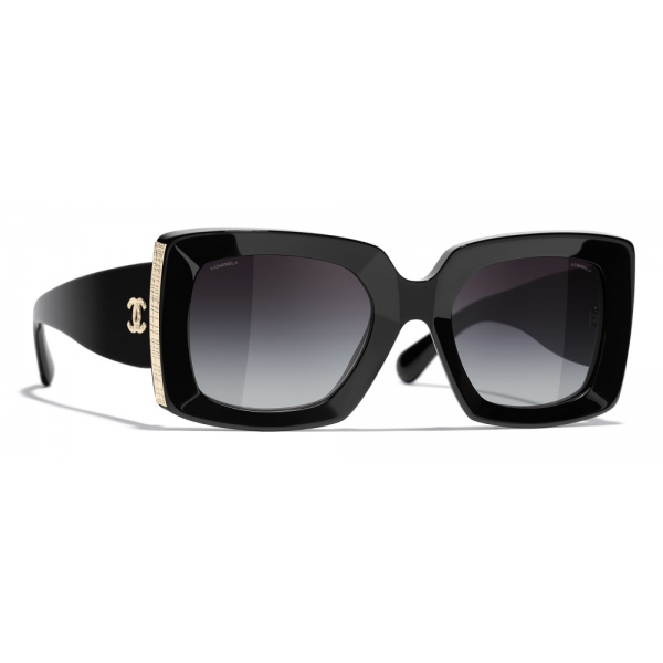 Chanel - Occhiali Rettangolari da Sole - Nero Oro Grigio - Chanel Eyewear