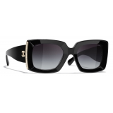 Chanel - Occhiali Rettangolari da Sole - Nero Oro Grigio - Chanel Eyewear