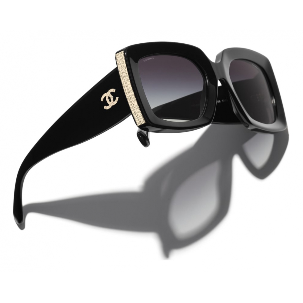 Chanel - Rectangle Sunglasses - Black Gold Gray - Chanel Eyewear - Avvenice
