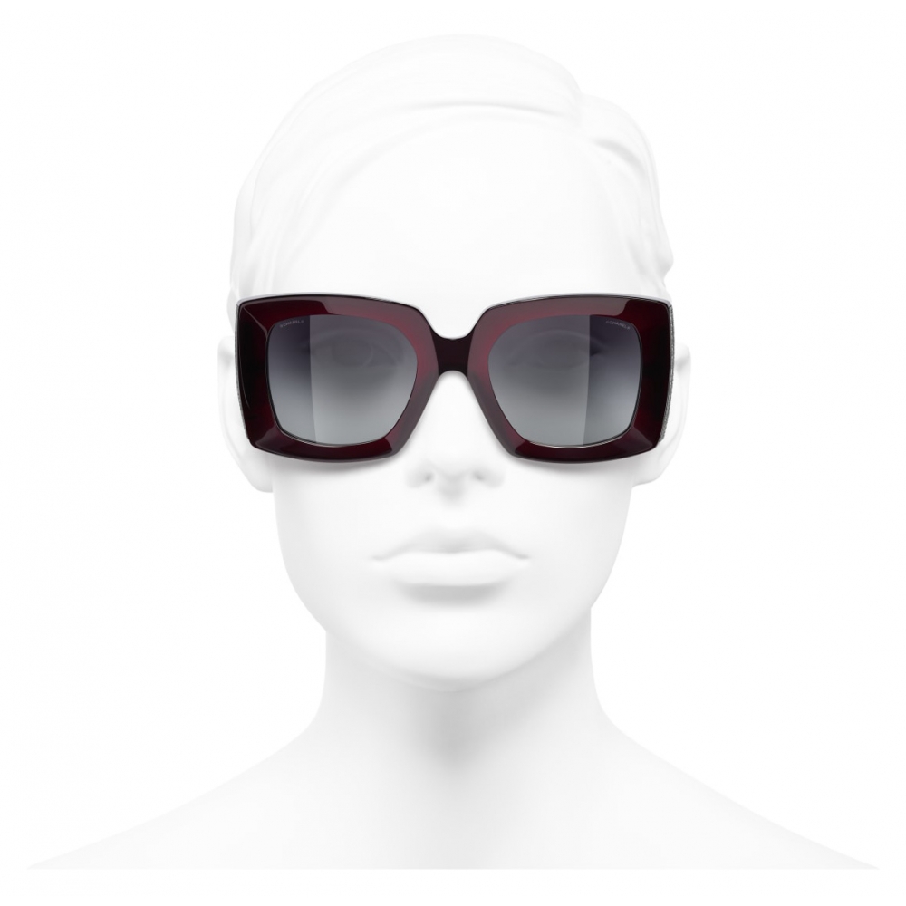 Chanel - Rectangle Sunglasses - Dark Burgundy Gray - Chanel