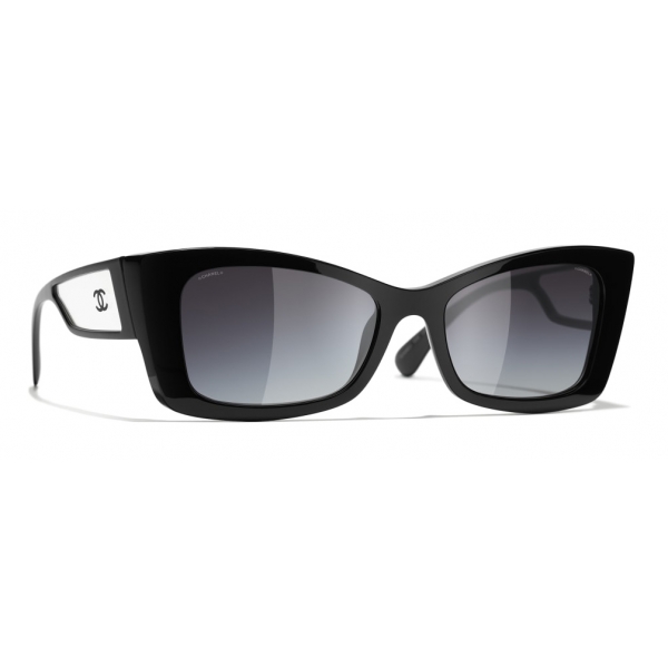 Chanel - Occhiali Rettangolari da Sole - Nero Grigio Sfumato - Chanel Eyewear