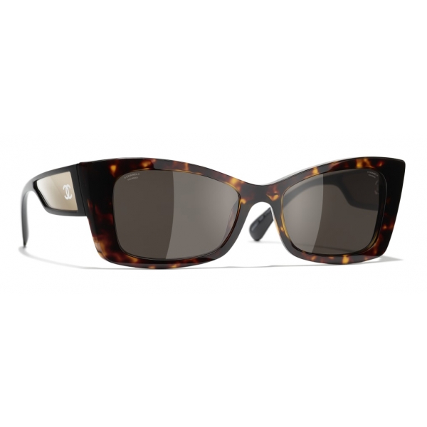 Chanel - Rectangle Sunglasses - Dark Tortoise White Gold - Chanel Eyewear