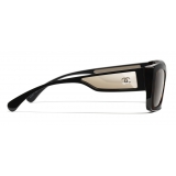 Chanel - Occhiali Rettangolari da Sole - Tartaruga Scuro Oro Bianco - Chanel Eyewear