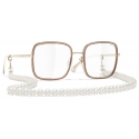 Chanel - Occhiali Quadrati da Sole - Oro Beige Trasparente - Chanel Eyewear