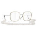 Chanel - Occhiali Quadrati da Sole - Argento Beige Trasparente - Chanel Eyewear