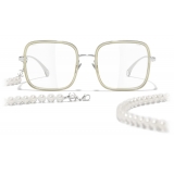 Chanel - Occhiali Quadrati da Sole - Argento Beige Trasparente - Chanel Eyewear