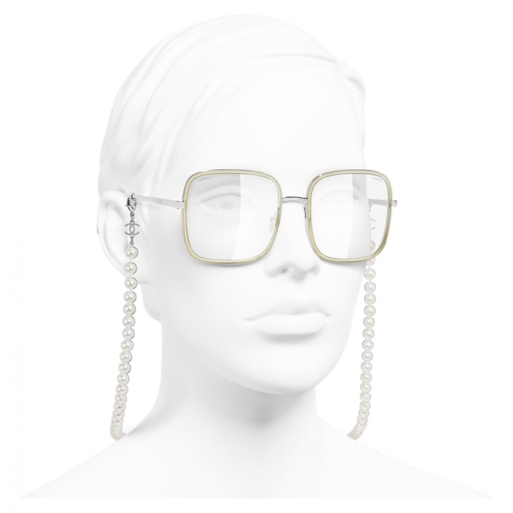 CHANEL Square Sunglasses Metal, Resin & Glass Pearls, Gold & Beige