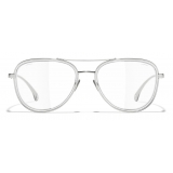 Chanel - Occhiali Modello Pilota da Sole - Argento Trasparente - Chanel Eyewear