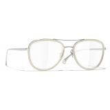 Chanel - Occhiali Modello Pilota da Sole - Argento Beige Trasparente - Chanel Eyewear