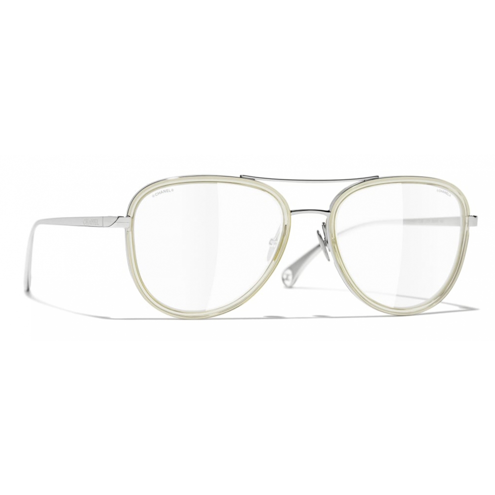 Chanel - Pilot Sunglasses - Silver Beige Transparent - Chanel