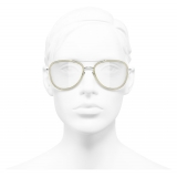 Chanel - Occhiali Modello Pilota da Sole - Argento Beige Trasparente - Chanel Eyewear