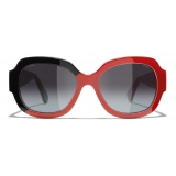 Chanel - Occhiali Quadrati da Sole - Nero Corallo Grigio - Chanel Eyewear