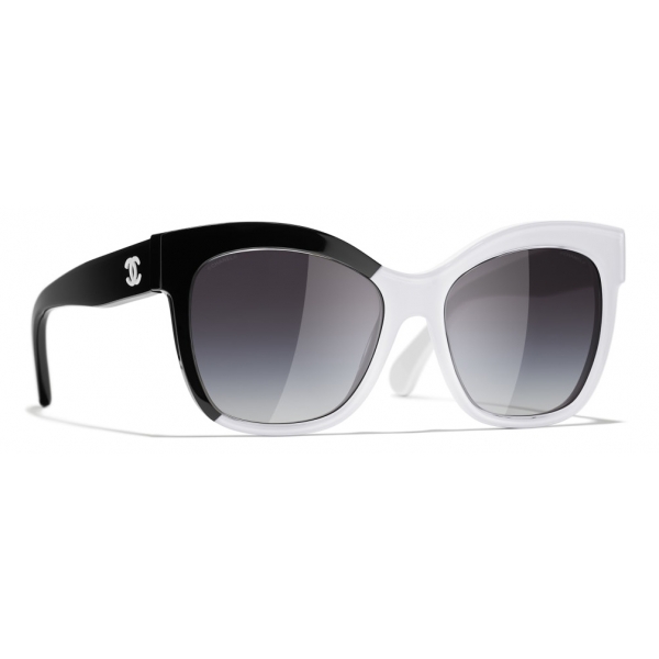 Chanel - Occhiali a Farfalla da Sole - Nero Bianco Grigio - Chanel Eyewear