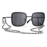 Chanel - Occhiali Quadrati da Sole - Argento Grigio Scuro - Chanel Eyewear