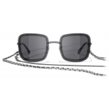 Chanel - Occhiali Quadrati da Sole - Argento Grigio Scuro - Chanel Eyewear