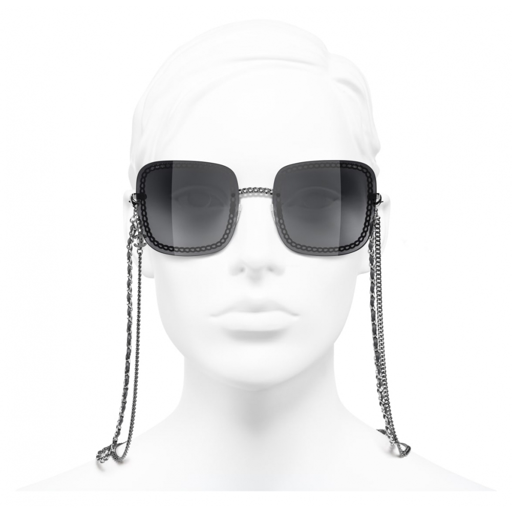 Chanel - Square Sunglasses - Silver Dark Gray - Chanel Eyewear - Avvenice