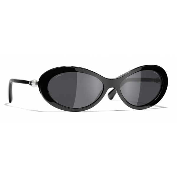 Chanel Oval Sunglasses - Black Gray Chanel Eyewear -