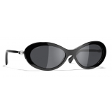 Chanel - Occhiali Ovali da Sole - Nero Grigio - Chanel Eyewear