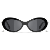 Chanel - Occhiali Ovali da Sole - Nero Grigio - Chanel Eyewear