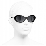 Chanel - Oval Sunglasses - Black Gray - Chanel Eyewear