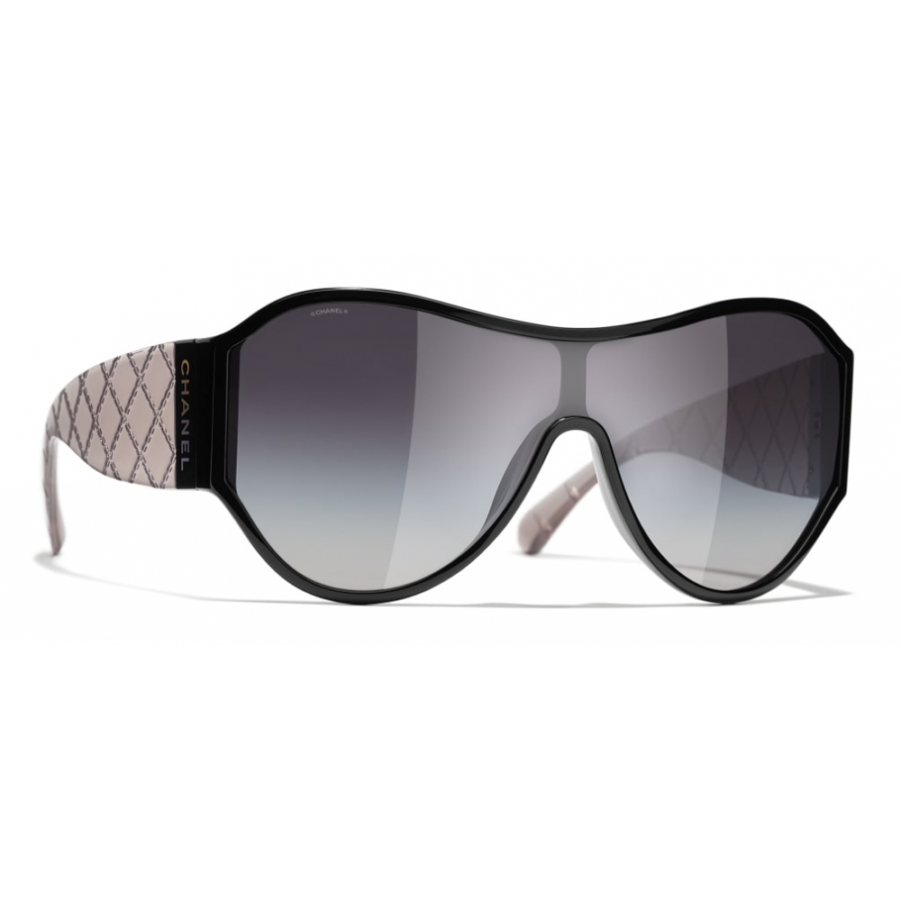 Chanel Black Gray Shield Sunglasses For Sale at 1stDibs