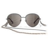 Chanel - Occhiali Modello Pantos da Sole - Argento Scuro Marrone - Chanel Eyewear