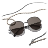 Chanel - Occhiali Modello Pantos da Sole - Argento Scuro Marrone - Chanel Eyewear