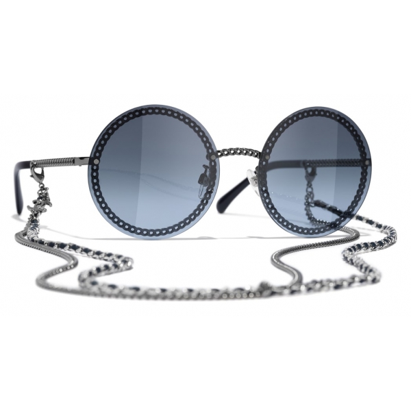 Chanel - Occhiali Rotondi da Sole - Argento Scuro Blu - Chanel Eyewear