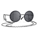 Chanel - Occhiali Rotondi da Sole - Argento Grigio Scuro - Chanel Eyewear