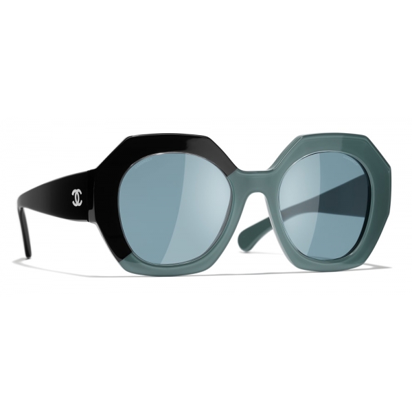 Chanel - Occhiali Rotondi da Sole - Nero Verde Blu - Chanel Eyewear