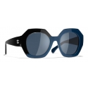 Chanel - Occhiali Rotondi da Sole - Nero Blu - Chanel Eyewear