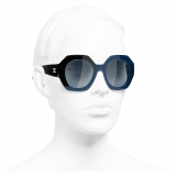 Chanel - Occhiali Rotondi da Sole - Nero Blu - Chanel Eyewear