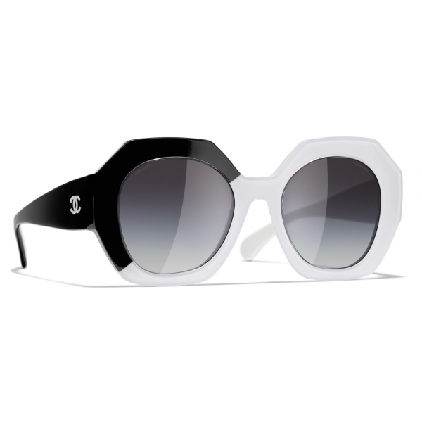 Chanel - Occhiali Rotondi da Sole - Nero Bianco Grigio - Chanel Eyewear