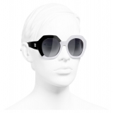 Chanel - Occhiali Rotondi da Sole - Nero Bianco Grigio - Chanel Eyewear