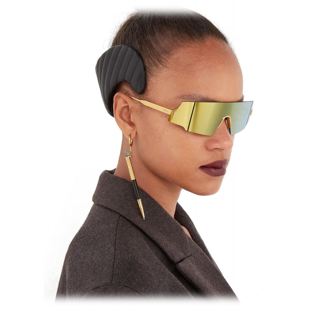 Fendi - Fendi Code - Shield Sunglasses - Gold - Sunglasses - Fendi Eyewear  - Avvenice