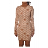 Elisabetta Franchi - High Neck Sheath Dress - Camel - Dress - Made in Italy - Luxury Exclusive Collection