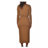 Elisabetta Franchi - High Neck Sheath Dress - Camel - Dress - Made in Italy - Luxury Exclusive Collection