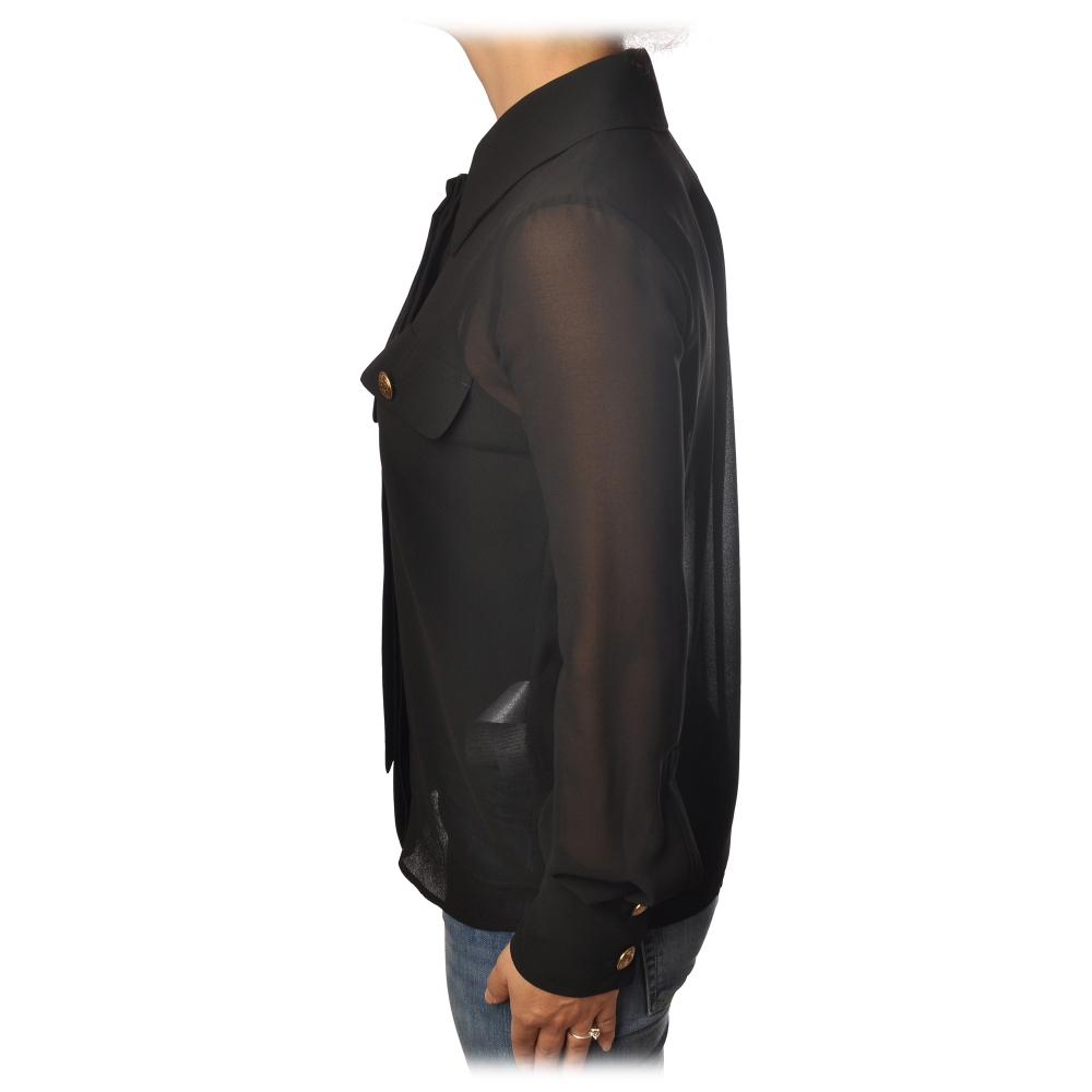 Elisabetta Franchi - Shirt with Long Sleeve - Black - Shirt - Made 