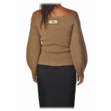 Elisabetta Franchi - Sweater Wide Sleeves - Camel - Sweater - Made in Italy - Luxury Exclusive Collection