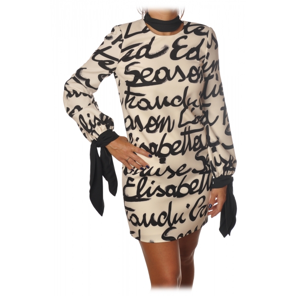 Elisabetta Franchi - Logoed Pattern Dress - Butter/Black - Dress - Made in Italy - Luxury Exclusive Collection