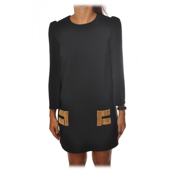Elisabetta Franchi - Soft Sheath Dress with Puff Sleeves - Balck - Dress - Made in Italy - Luxury Exclusive Collection