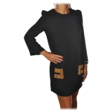 Elisabetta Franchi - Soft Sheath Dress with Puff Sleeves - Balck - Dress - Made in Italy - Luxury Exclusive Collection